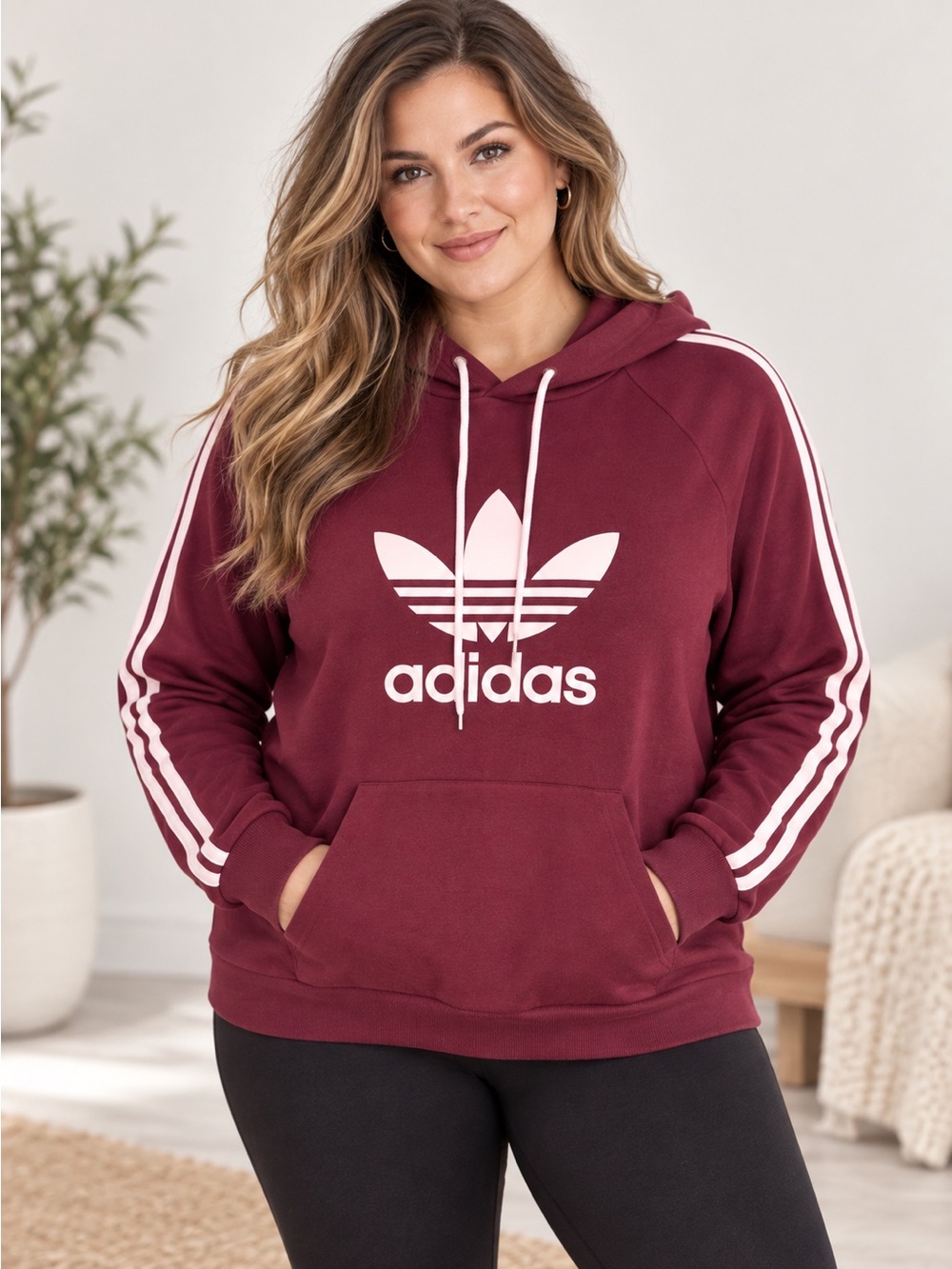 Adidas Women's large Maroon Trefoil Hoodie